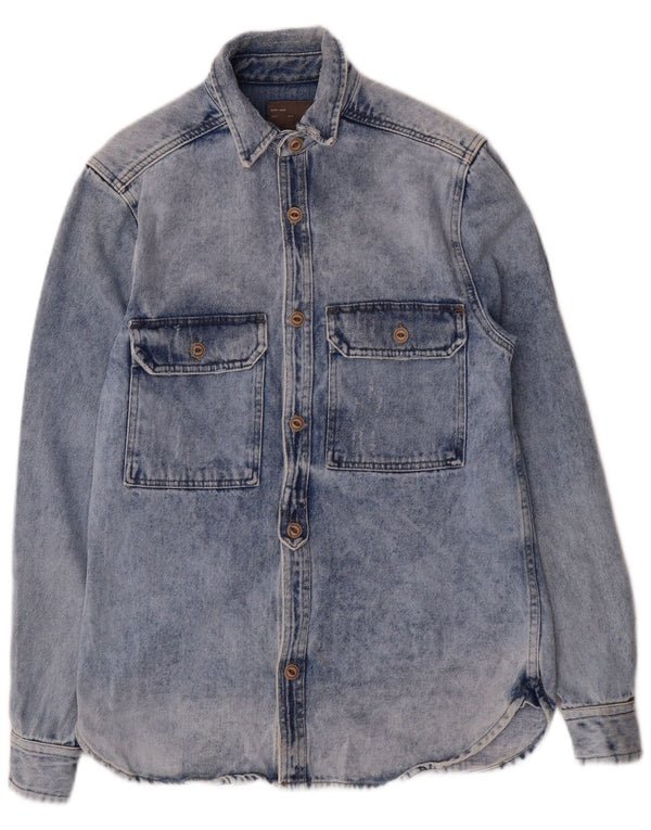 Zara Mens Regular Fit Denim Shirt Small Blue Cotton