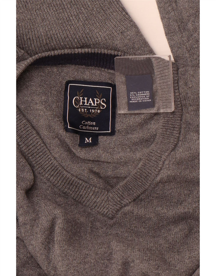 CHAPS Mens V-Neck Jumper Sweater Medium Grey Cotton