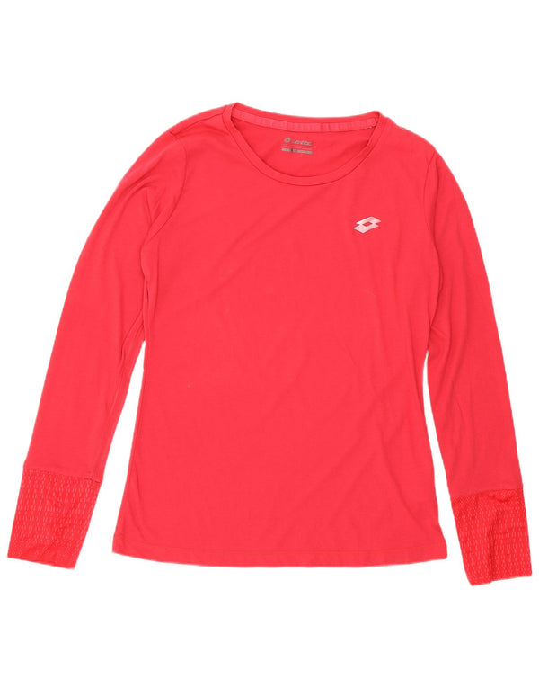 Lotto Womens Top Long Sleeve UK 14 Large Pink Spotted Cotton