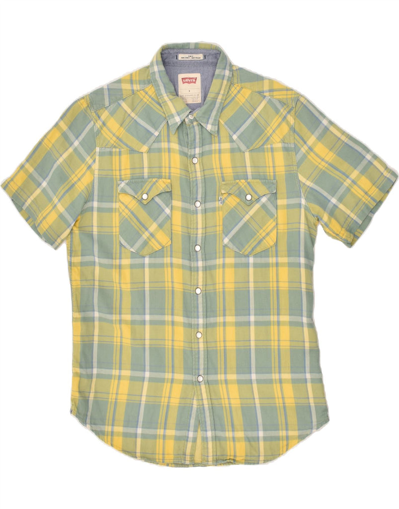 LEVI'S Mens Slim Fit Short Sleeve Shirt Medium Yellow Check Cotton | Vintage Levi's | Thrift | Second-Hand Levi's | Used Clothing | Messina Hembry 