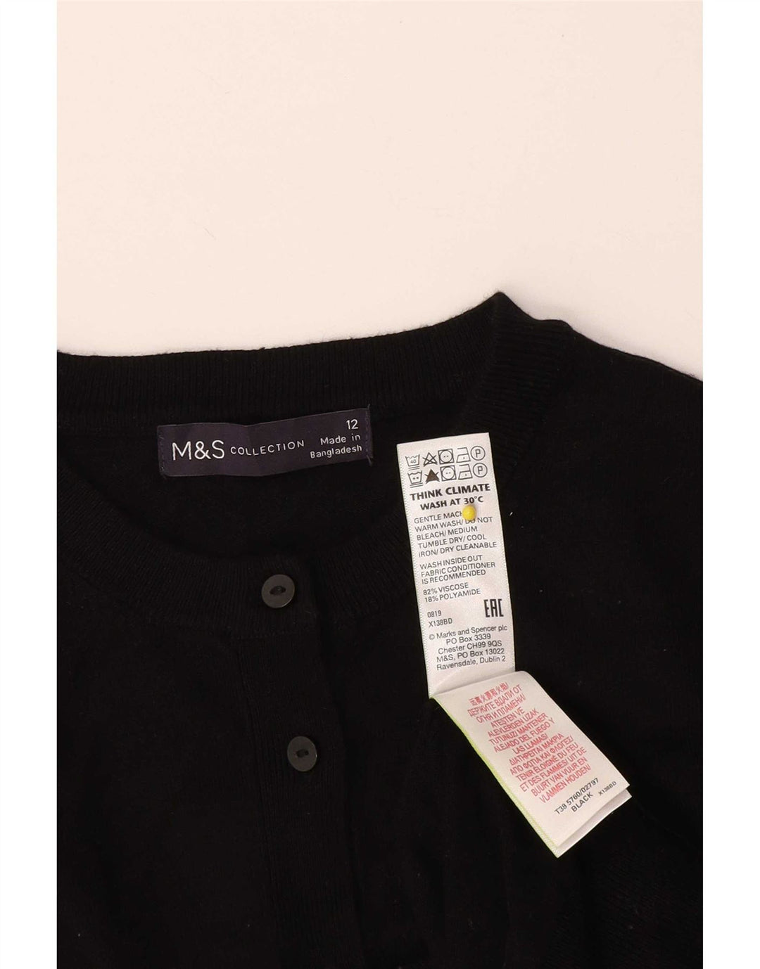 Marks & Spencer Womens Crop Cardigan Sweater UK 12 Medium  Black Viscose