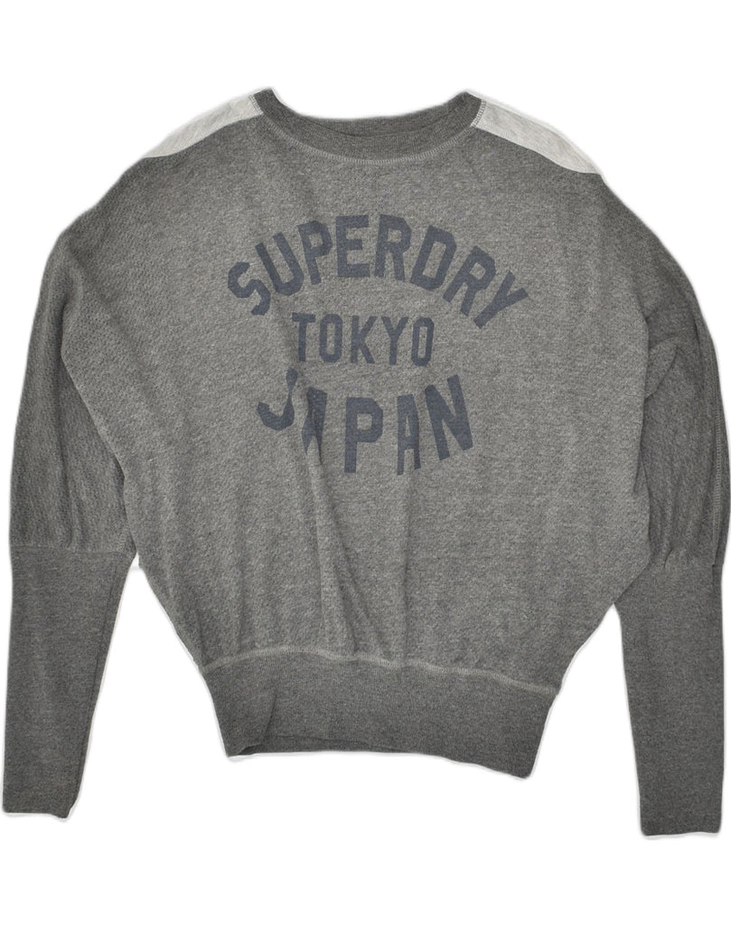 SUPERDRY Womens Oversized Graphic Hoodie Jumper UK 10 Small Grey | Vintage Superdry | Thrift | Second-Hand Superdry | Used Clothing | Messina Hembry 