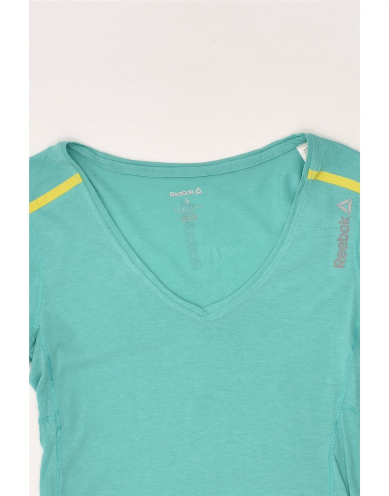 REEBOK Womens T-Shirt Top UK 8 Small Turquoise Polyester | Vintage Reebok | Thrift | Second-Hand Reebok | Used Clothing | Messina Hembry 