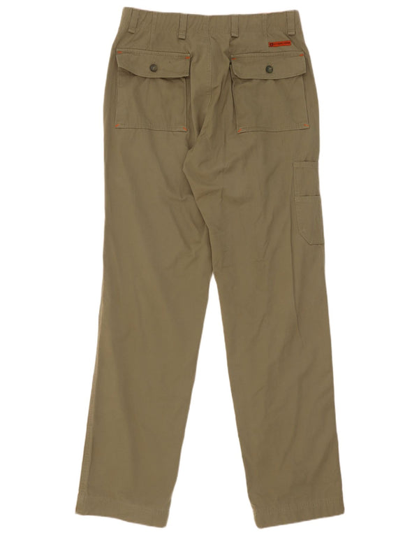 Zip Mens Straight Cargo Trousers IT 48 Medium W32 L34 Khaki Cotton