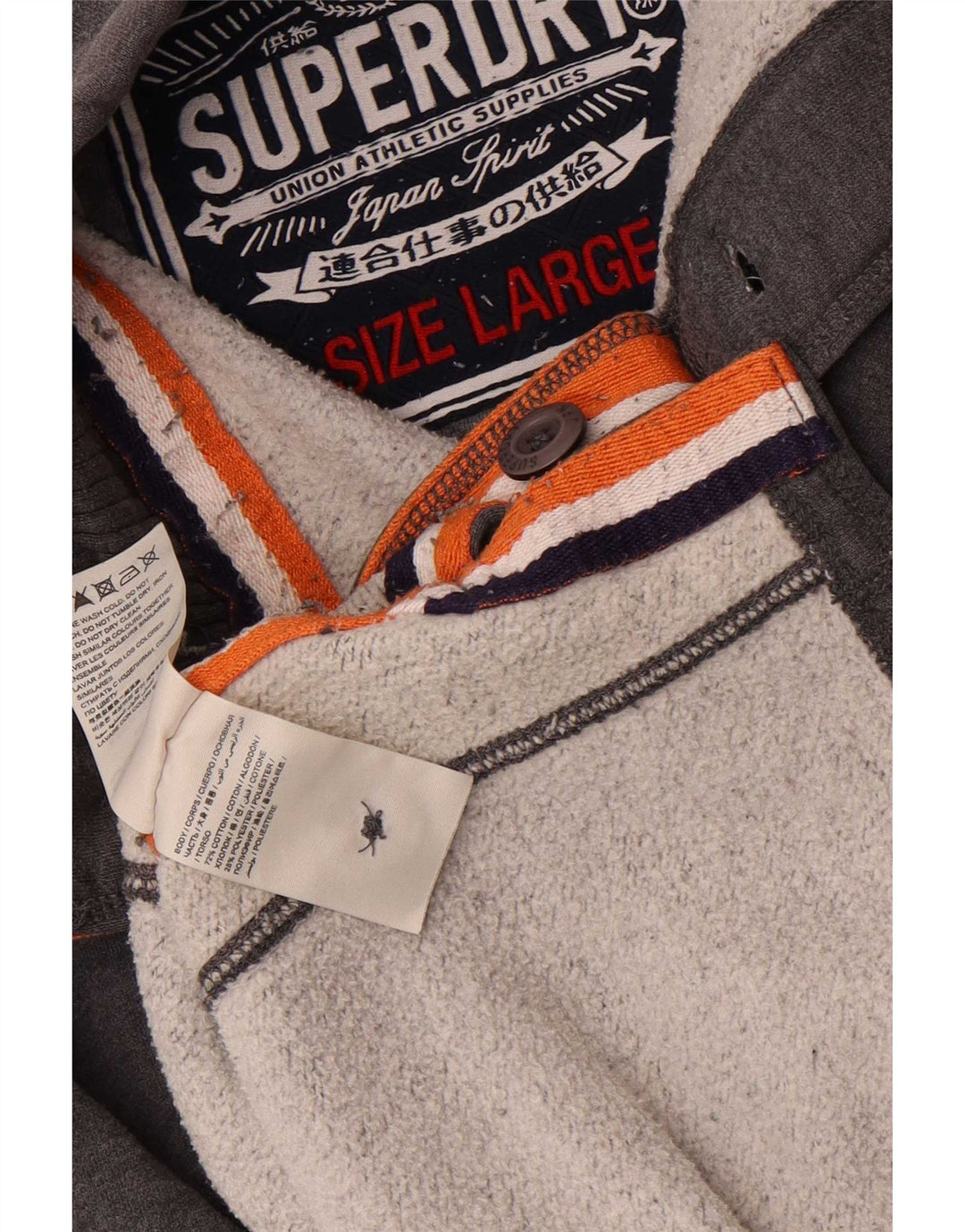 Superdry Mens Graphic Button Neck Sweatshirt Jumper Large Grey Cotton