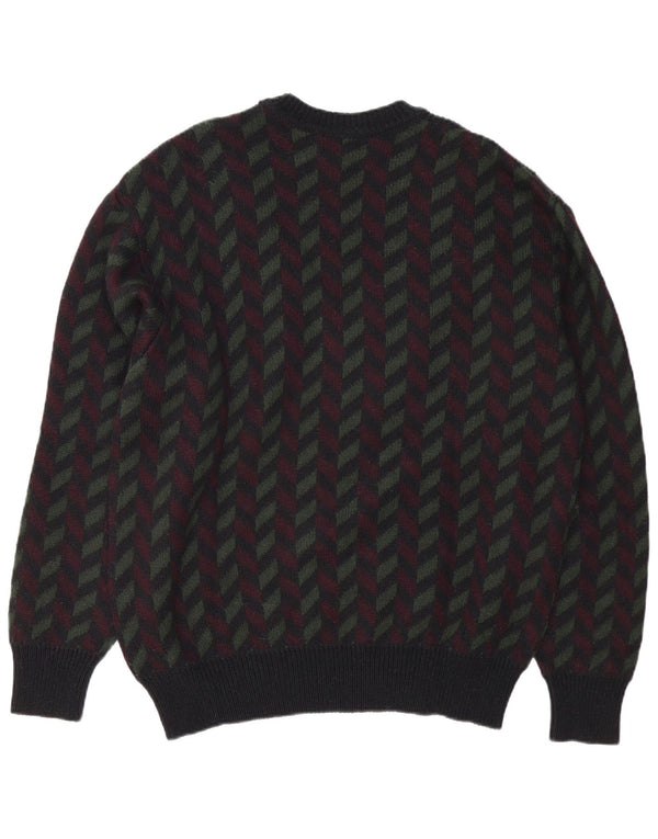 Vintage Mens Crew Neck Jumper Sweater IT 54 XL Black Geometric
