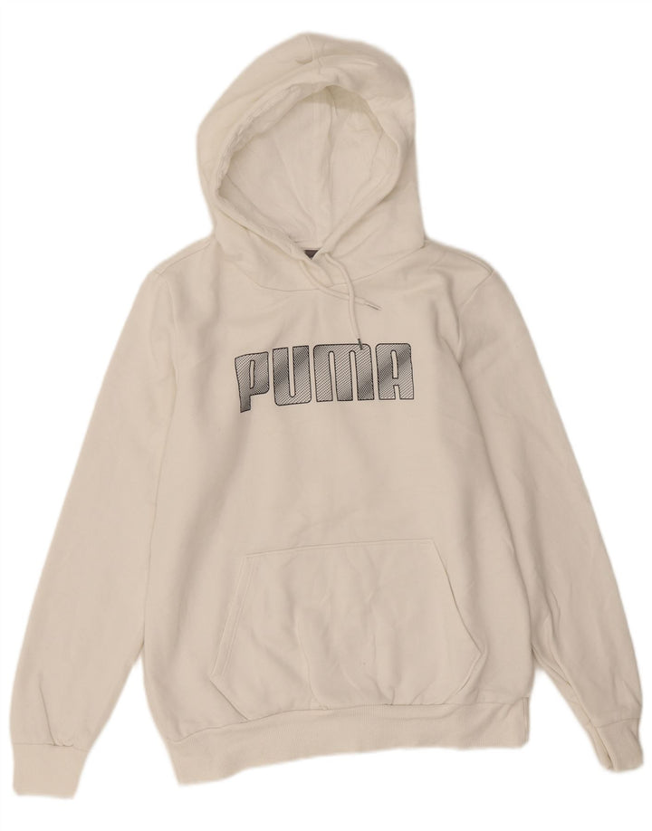 Puma Womens Graphic Hoodie Jumper UK14 Medium White Cotton