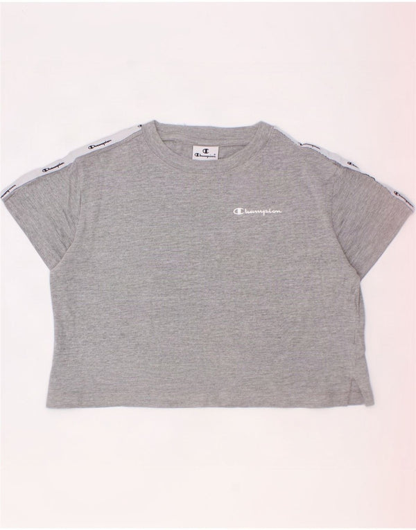 Champion Girls Graphic T-Shirt Top 7-8 Years Small Grey Colourblock Cotton