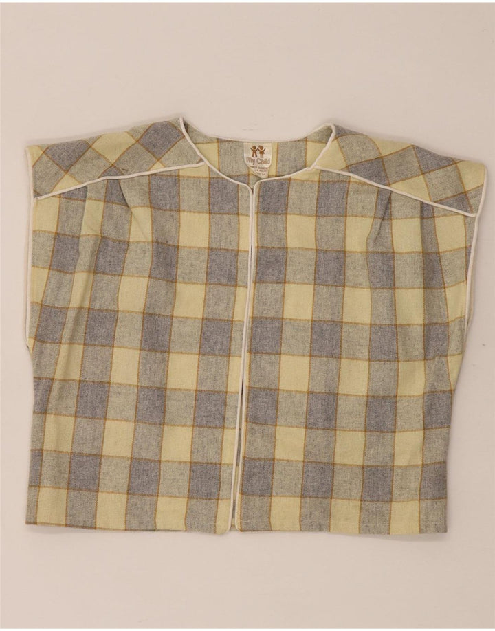 Vintage Womens Oversized Crop Shirt Blouse EU 34 XS Yellow Check
