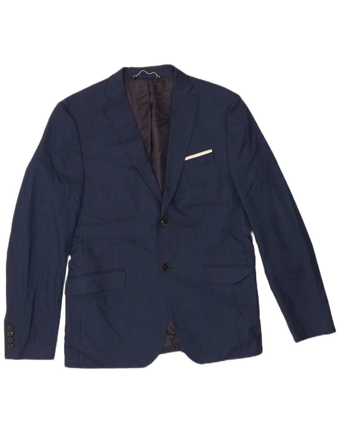 Zara Mens 2 Button Blazer Jacket EU 52 Large Navy Blue Polyester