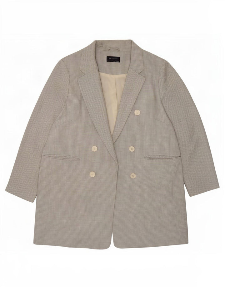 Marks & Spencer Womens Double Breasted Coat UK 20 2XL Blue Check Polyester