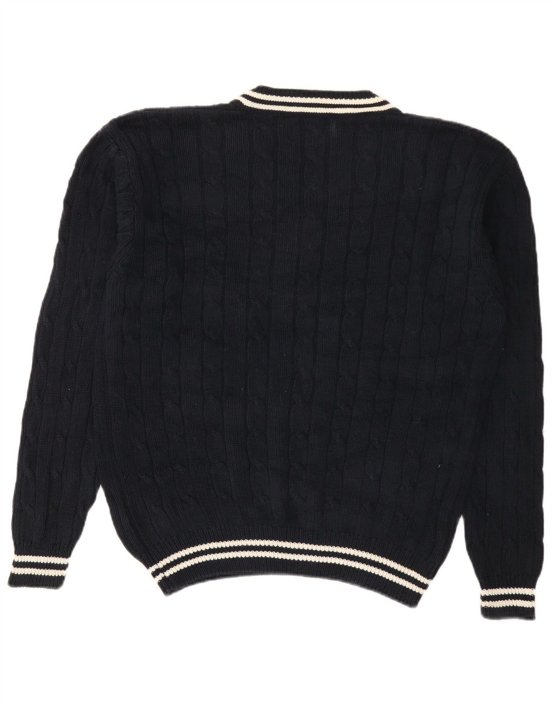 Charro Mens V-Neck Jumper Sweater Medium Navy Blue Striped Cotton