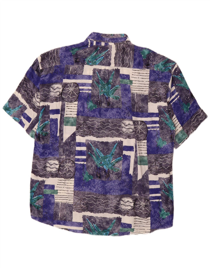 Conte Massimo Mens Abstract Pattern Short Sleeve Shirt Size 43/44 XL Blue
