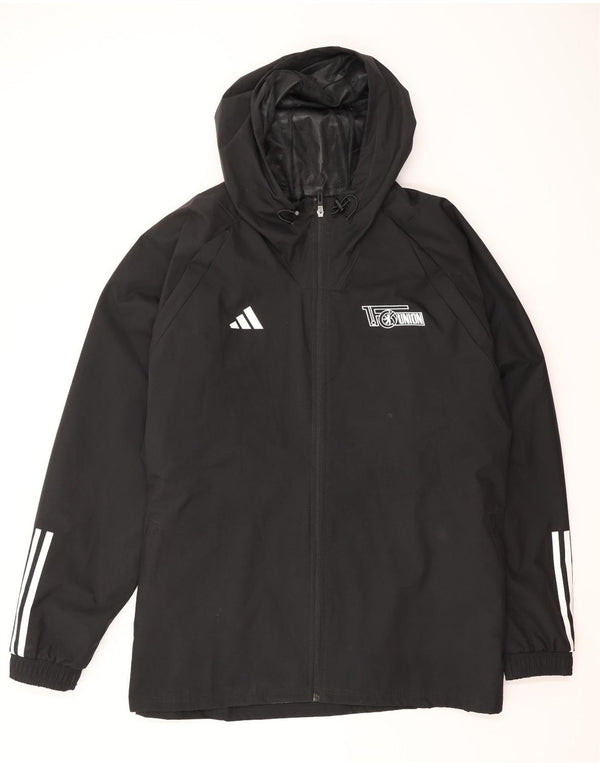 ADIDAS Mens Graphic Hooded Rain Jacket UK 46 3XL Black Polyester