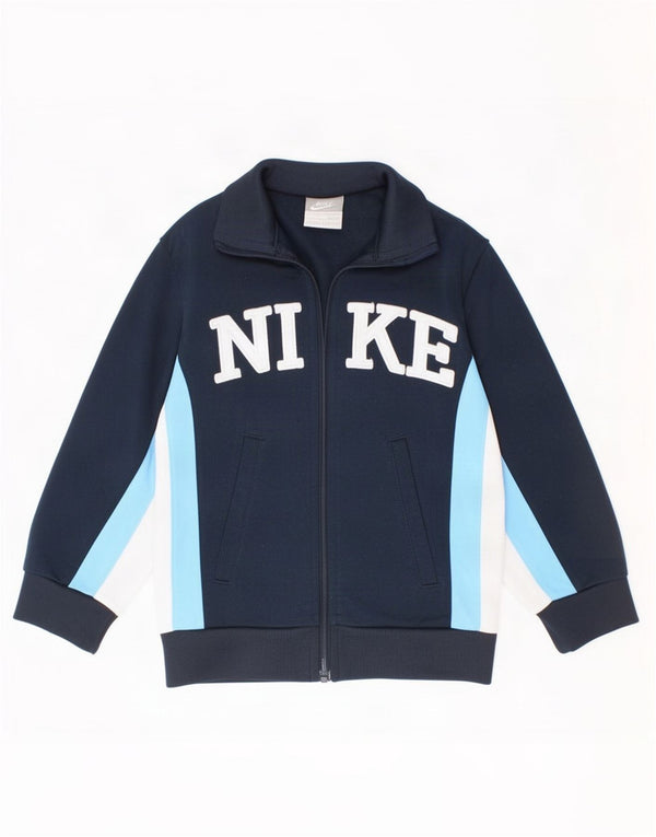 Nike Boys Tracksuit Top Jacket 4-5 Years Small Navy Blue Colourblock