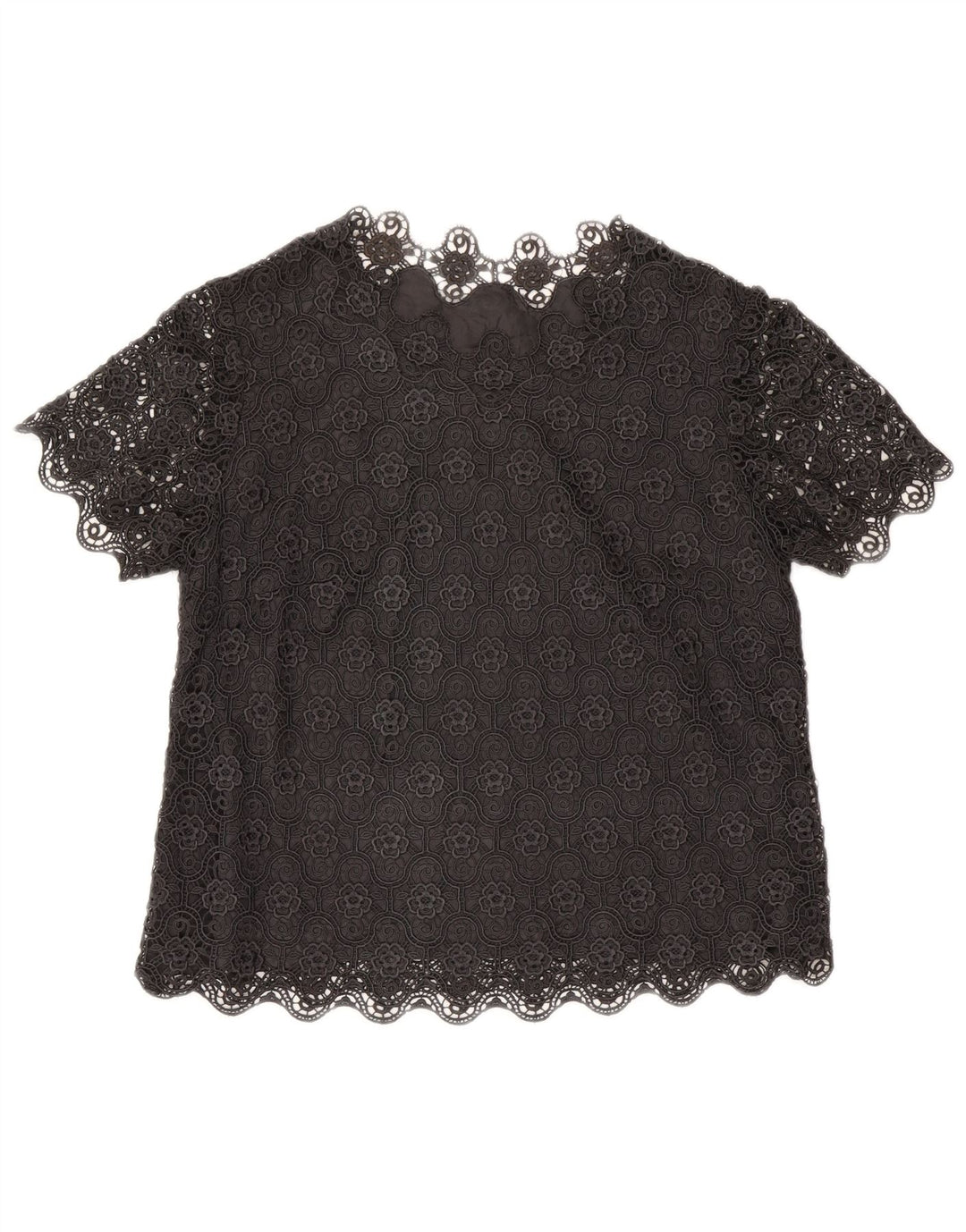 Vintage Womens Blouse Top UK 14 Large Black Floral