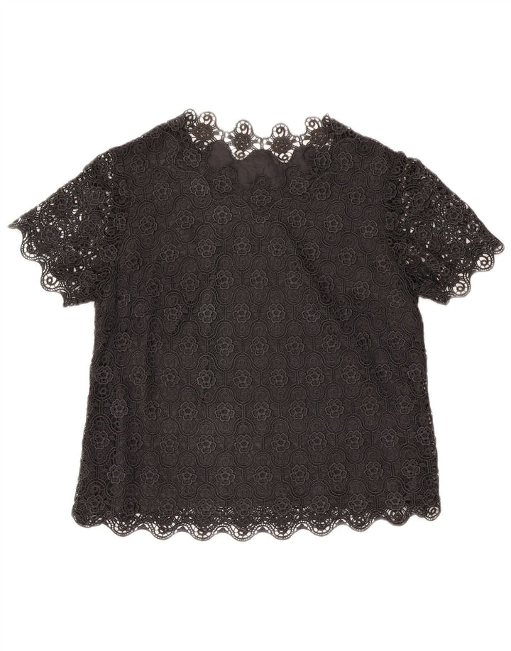 Vintage Womens Blouse Top UK 14 Large Black Floral