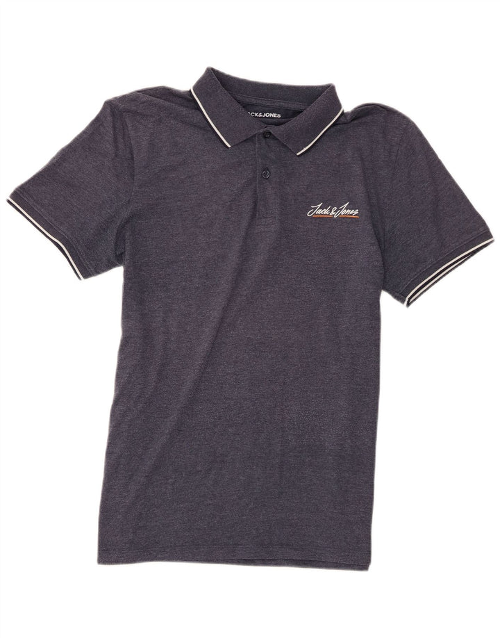 Jack & Jones Mens Polo Shirt Medium Navy Blue Flecked Cotton