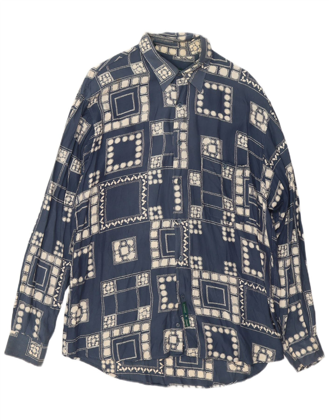 VINTAGE Mens Shirt Large Navy Blue Geometric