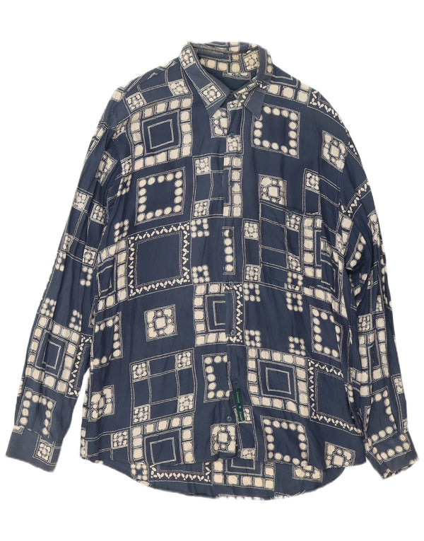 VINTAGE Mens Shirt Large Navy Blue Geometric