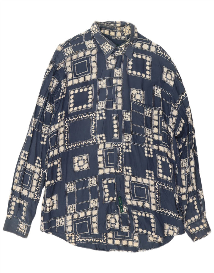 VINTAGE Mens Shirt Large Navy Blue Geometric