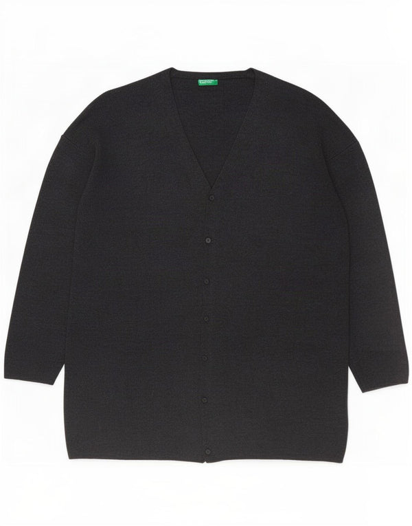 Benetton Womens Oversized Cardigan Sweater UK 16 Large Grey Wool