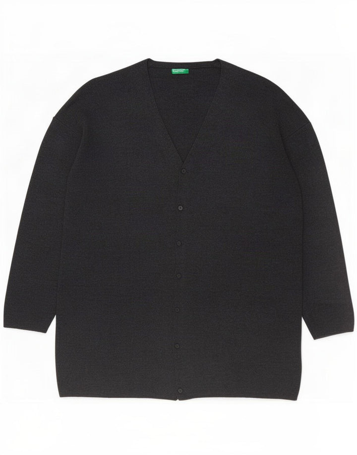 Benetton Womens Oversized Cardigan Sweater UK 16 Large Grey Wool