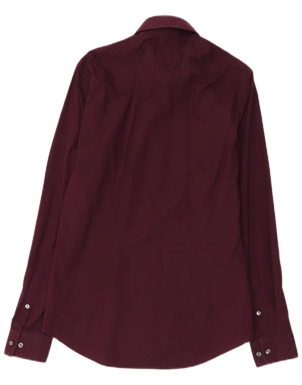 Calvin Klein Mens Slim Fit Shirt Size 38 15 Medium Burgundy Cotton
