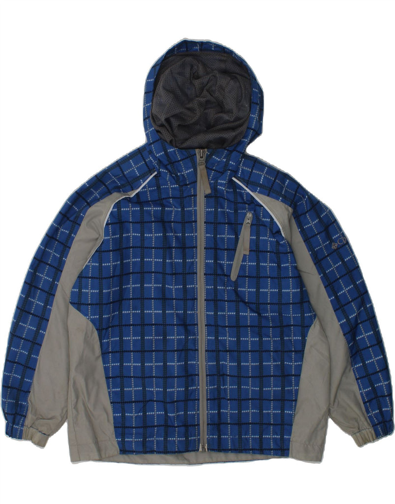 COLUMBIA Boys Hooded Rain Jacket 6-7 Years Blue Check Nylon | Vintage Columbia | Thrift | Second-Hand Columbia | Used Clothing | Messina Hembry 