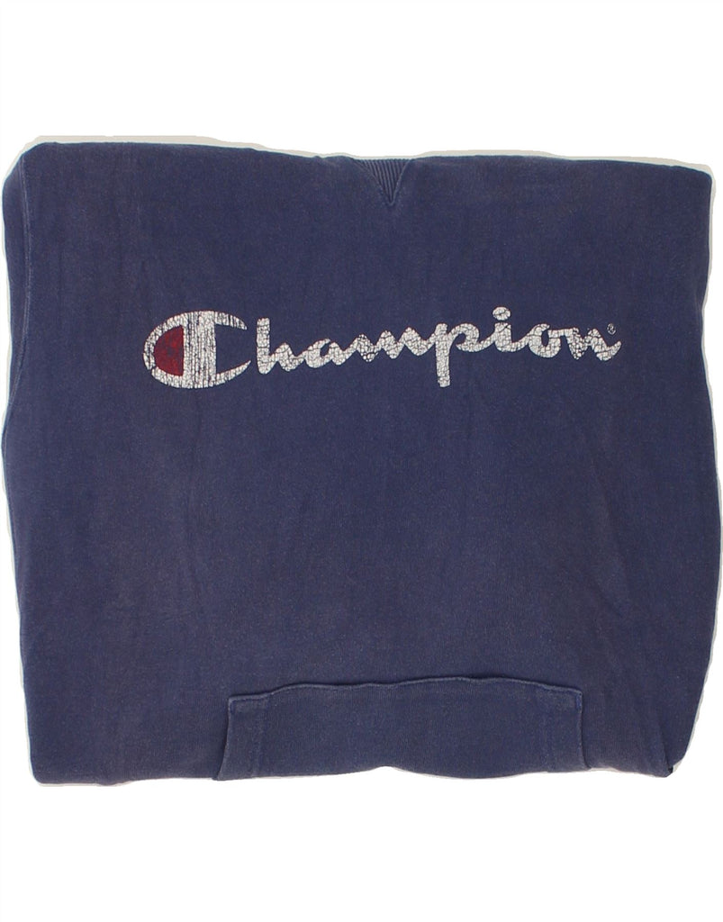 CHAMPION Mens Graphic Hoodie Jumper Large Navy Blue Cotton | Vintage Champion | Thrift | Second-Hand Champion | Used Clothing | Messina Hembry 