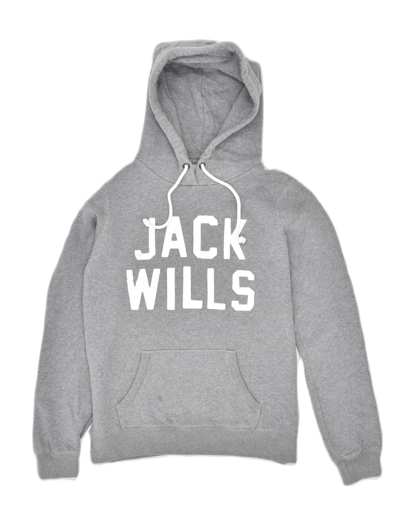 JACK WILLS Womens Graphic Hoodie Jumper UK 14 Large Grey Cotton | Vintage | Thrift | Second-Hand | Used Clothing | Messina Hembry 