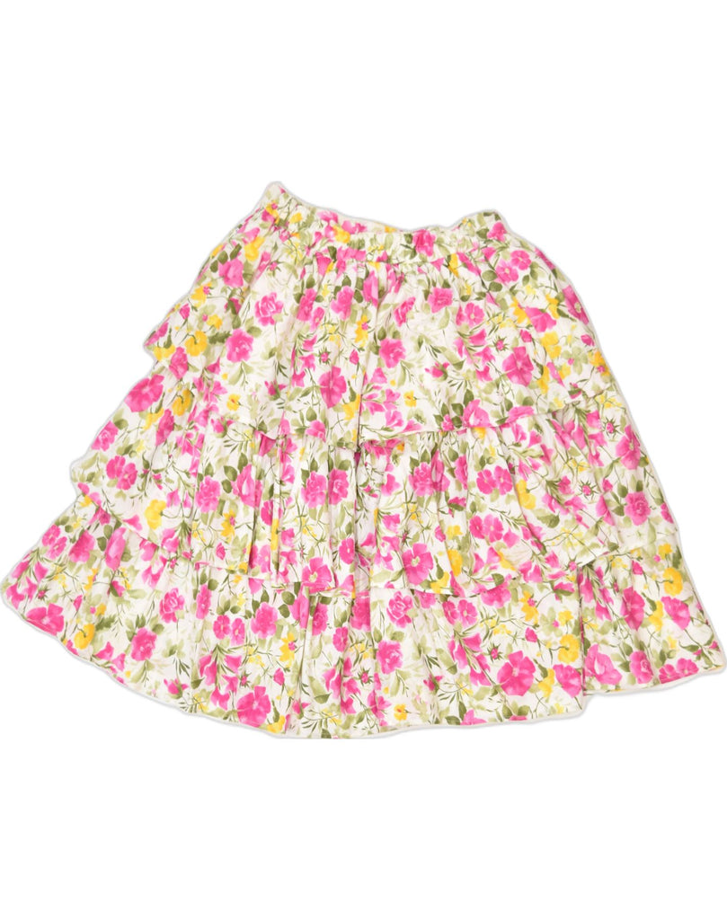 VINTAGE Girls Tiered Skirt 13-14 Years W24 Pink Floral Cotton | Vintage | Thrift | Second-Hand | Used Clothing | Messina Hembry 