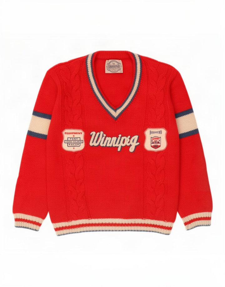 Foxhound Mens Graphic V-Neck Jumper Sweater Medium Red Colourblock