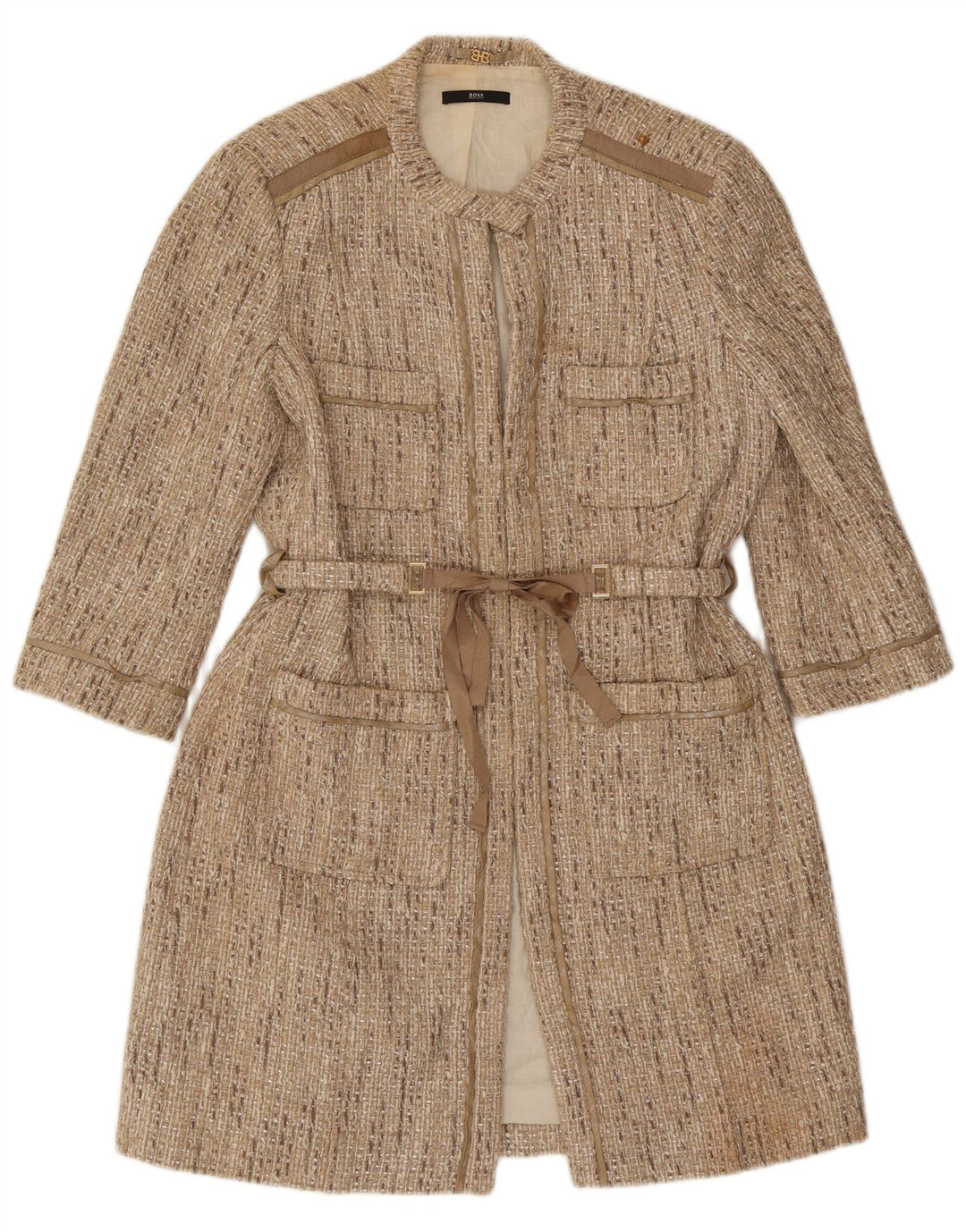 Hugo Boss Womens Overcoat UK 14 Medium Beige Cotton