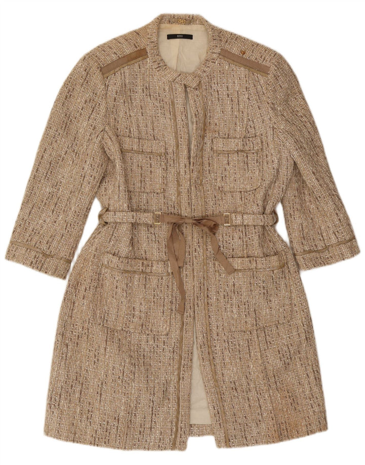 Hugo Boss Womens Overcoat UK 14 Medium Beige Cotton
