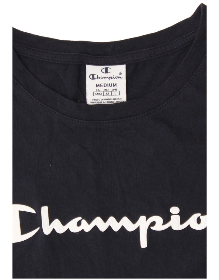 Champion Womens Graphic T-Shirt Dress UK 14 Medium Navy Blue Cotton