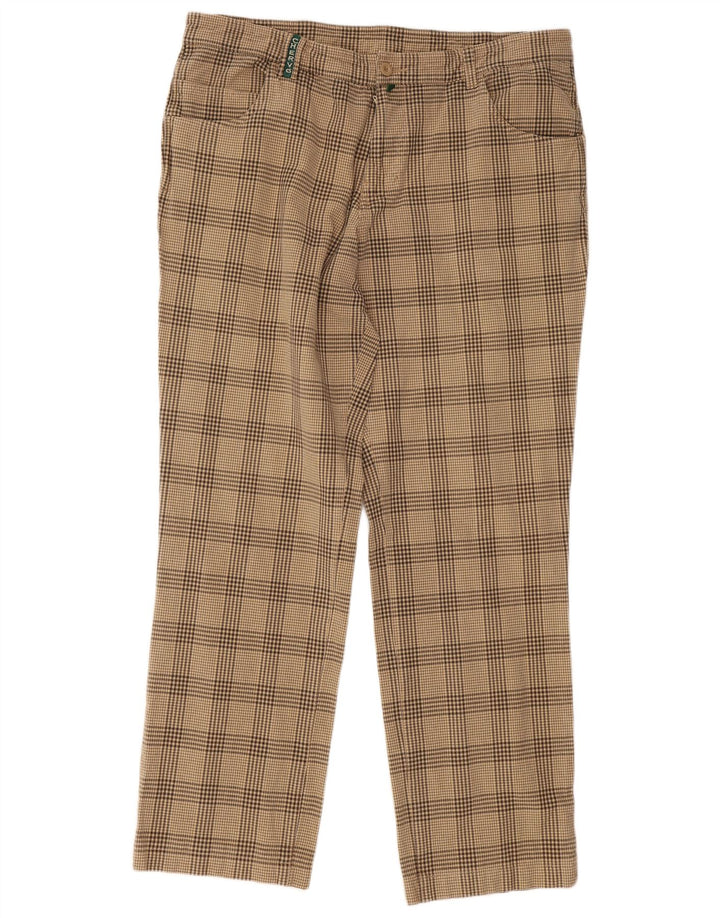 Chervo Mens Straight Casual Trousers W34 L28 Beige Check Polyamide