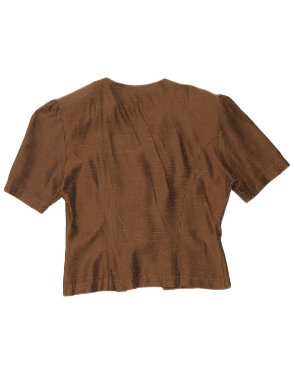 Mary Anne Womens Crop Short Sleeve Cardigan Top UK 10 Small Brown Linen