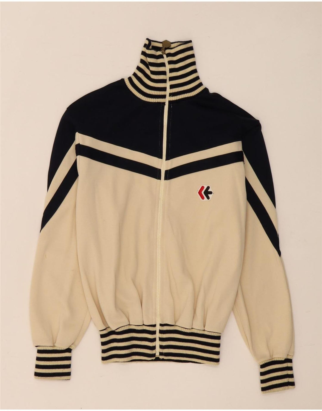 Vintage Womens Tracksuit Top Jacket UK 14 Medium Beige Colourblock