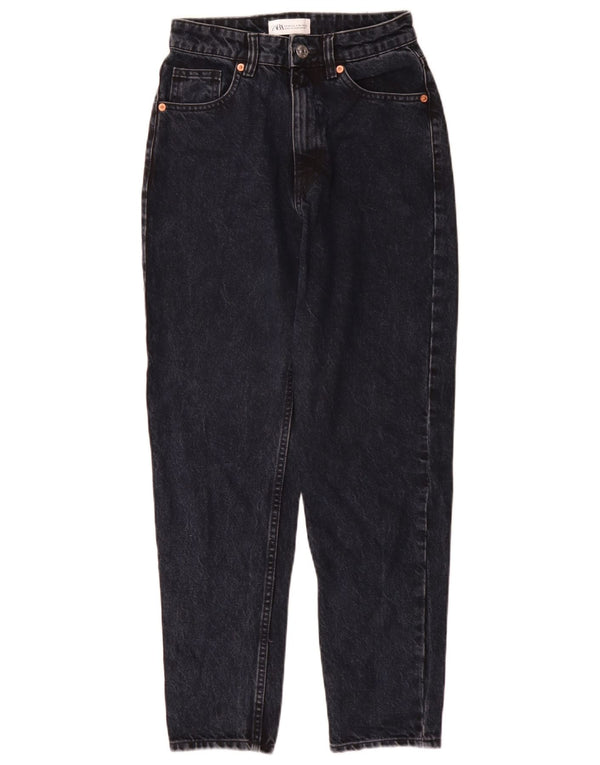 Zara Womens High Waist Tapered Jeans EU 34 2XS W24 L28 Navy Blue Cotton