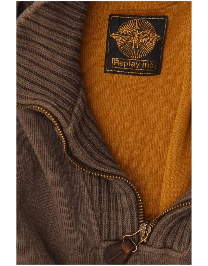 REPLAY Mens Zip Neck Jumper Sweater Medium Grey