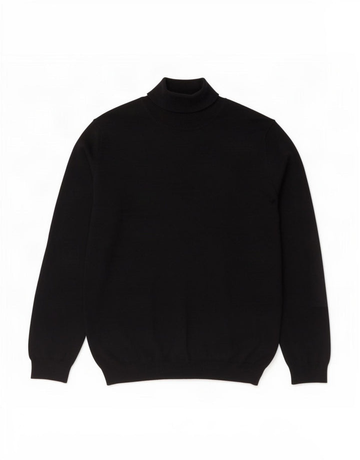Zara Mens Roll Neck Jumper Sweater Medium Navy Blue Acrylic