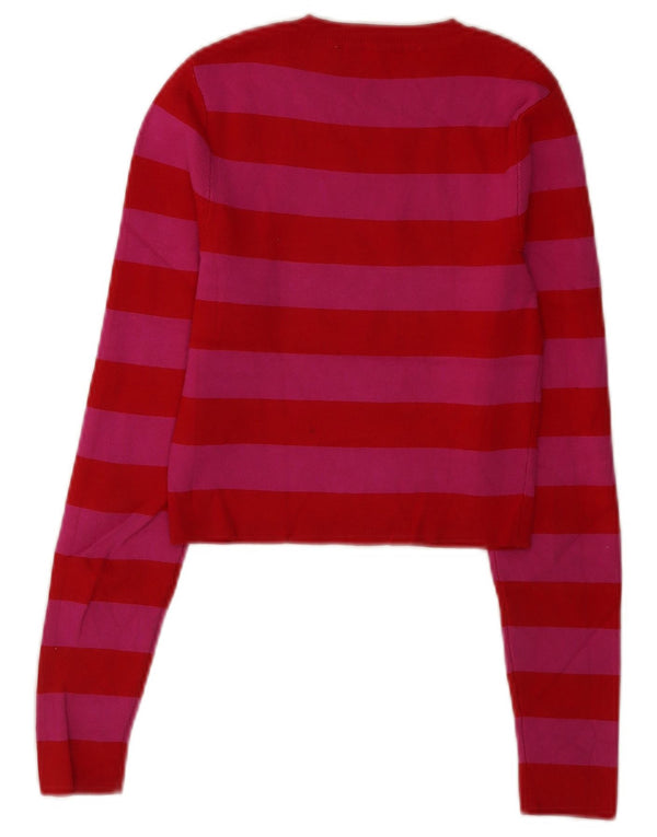 Zara Womens Crop Top Long Sleeve UK 12 Medium Red Striped Viscose