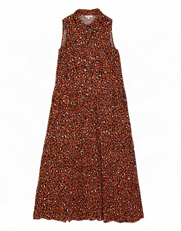 Warehouse Womens Sleeveless Maxi Dress UK 10 Small Brown Animal Print
