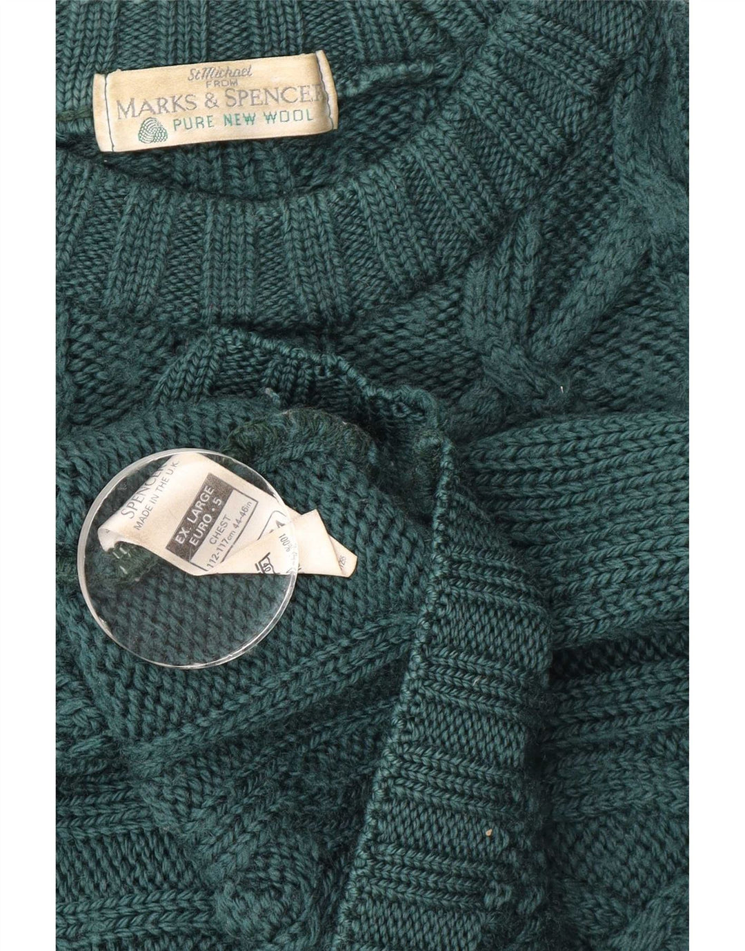 Marks & Spencer Mens Crew Neck Jumper Sweater XL Green New Wool