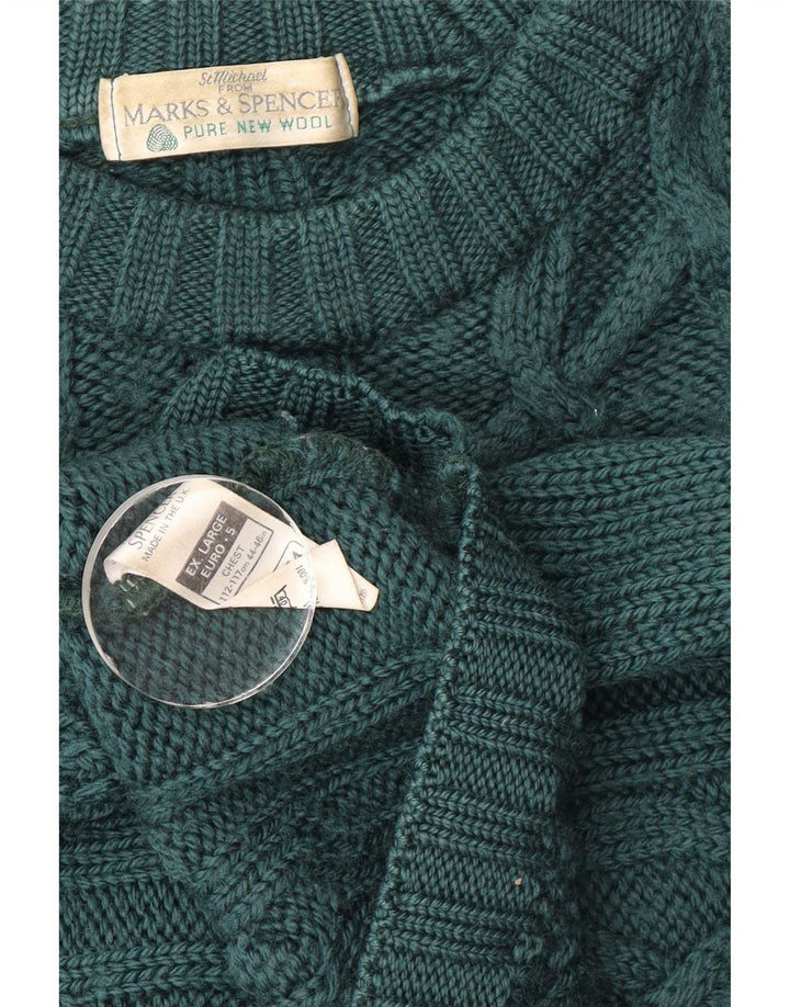 Marks & Spencer Mens Crew Neck Jumper Sweater XL Green New Wool
