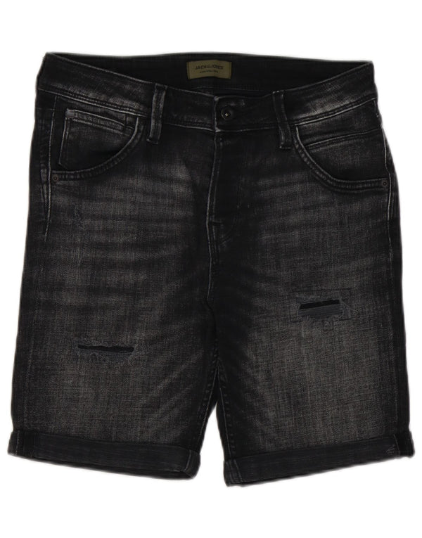 Jack & Jones Mens Distressed Denim Shorts Small W29 Black