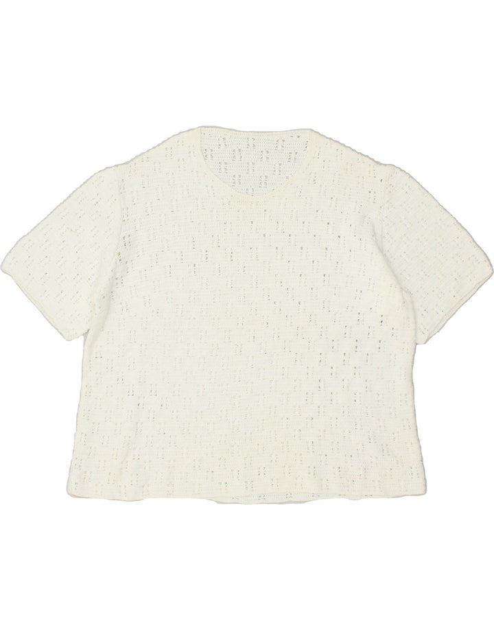 VINTAGE Womens Short Sleeve Crew Neck Jumper Sweater UK 12 Medium White | Vintage Vintage | Thrift | Second-Hand Vintage | Used Clothing | Messina Hembry 