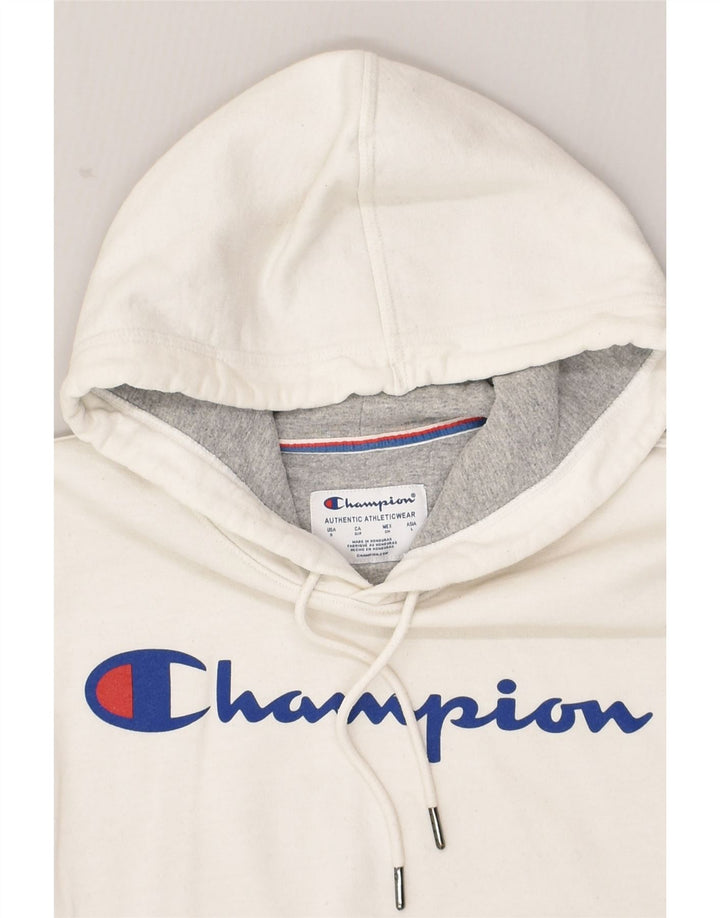 CHAMPION Womens Graphic Hoodie Jumper UK 10 Small White Cotton | Vintage Champion | Thrift | Second-Hand Champion | Used Clothing | Messina Hembry 
