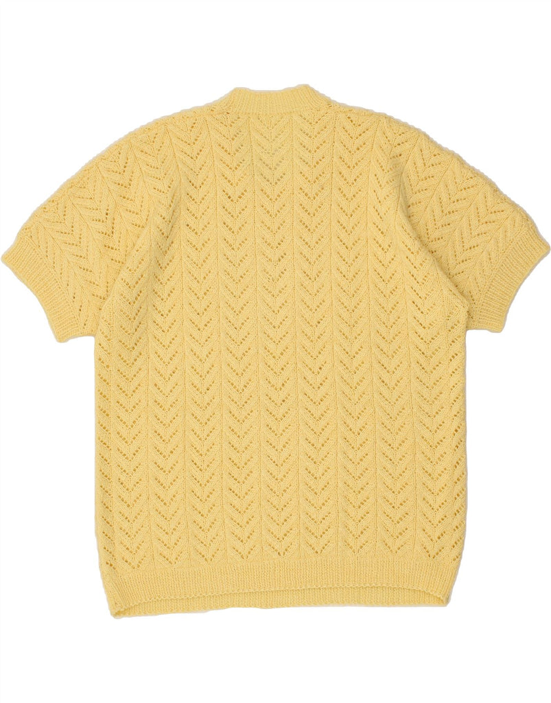 VINTAGE Womens Short Sleeve Crew Neck Jumper Sweater UK 16 Large Yellow Vintage Vintage and Second-Hand Vintage from Messina Hembry 